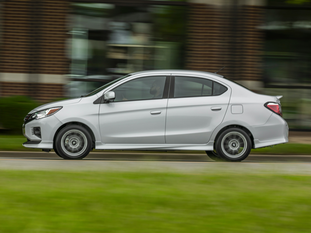 A white 2024 Mitsubishi Mirage G4 driving near Hayward, CA